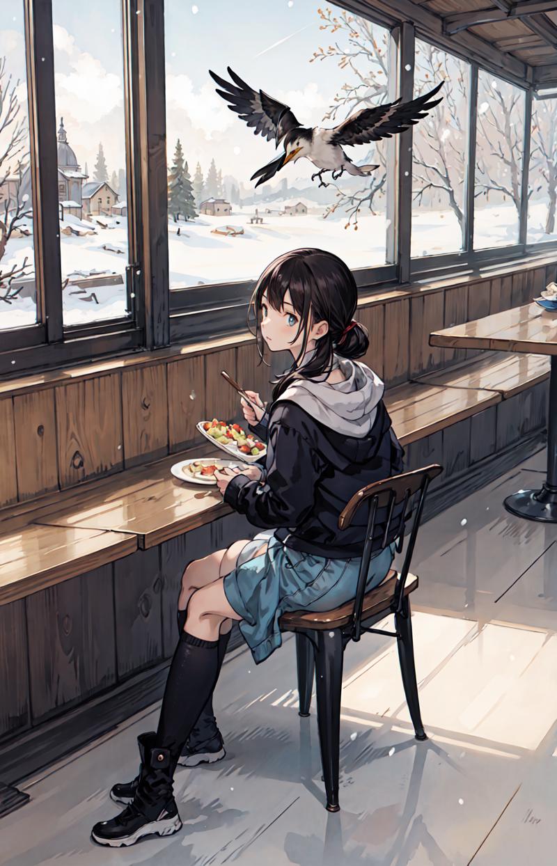 189691-3743639926-best quality, detailed background, girl,sea, cafeteria, bird, snow, winter,.png